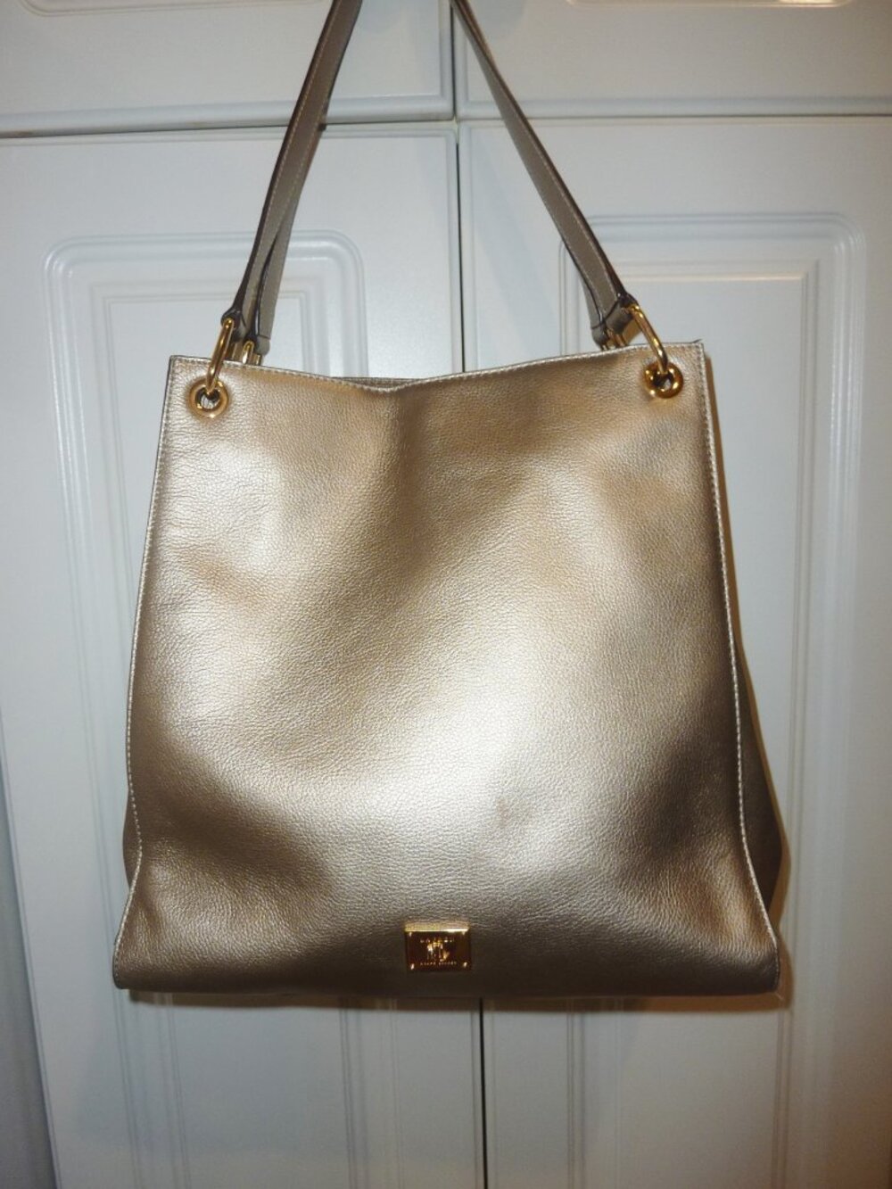 Ralph Lauren Large Metallic Gold Leather Tote, Shoulder Satchel Rare Find!
